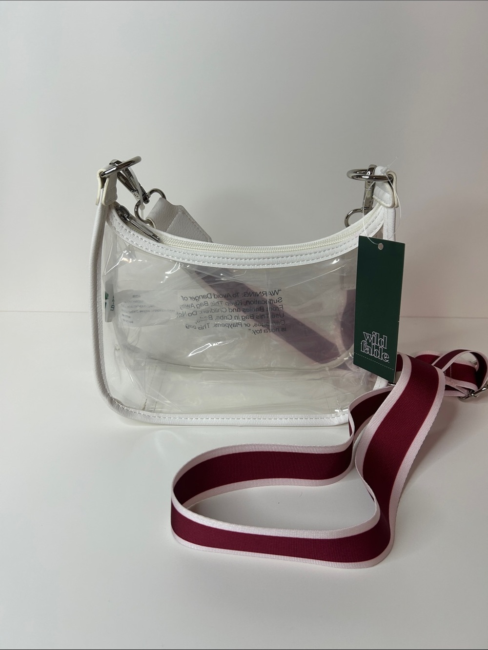 wild fable Clear Crossbody Bag with White Trim and Burgundy Strap